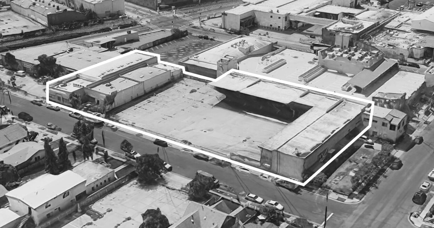 Aerial view of a former factory in Los Angeles, California.