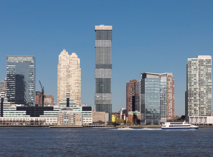 New Jersey skyline with central focus on Urby building